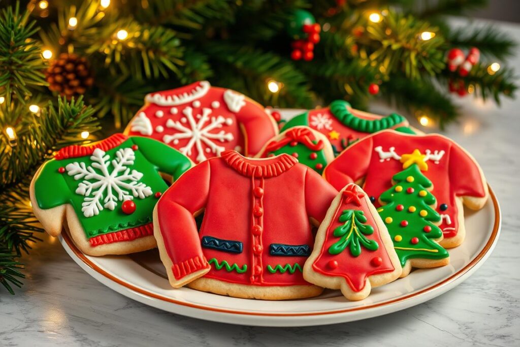 Decorated ugly sweater cookies