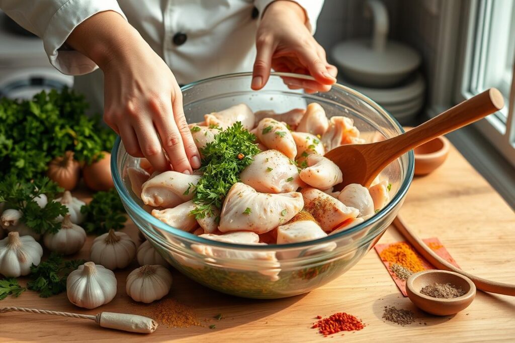 Mixing the chicken kofta mixture