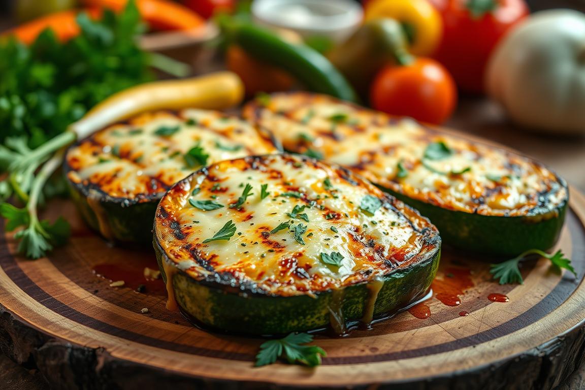 cheesy garlic zucchini steaks