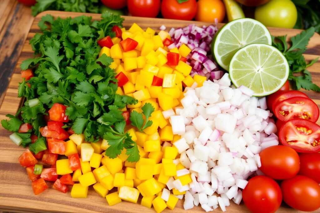 chopped vegetables for quinoa salad