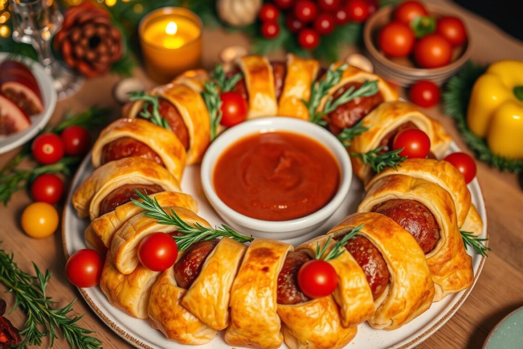 pigs in a blanket wreath assembly