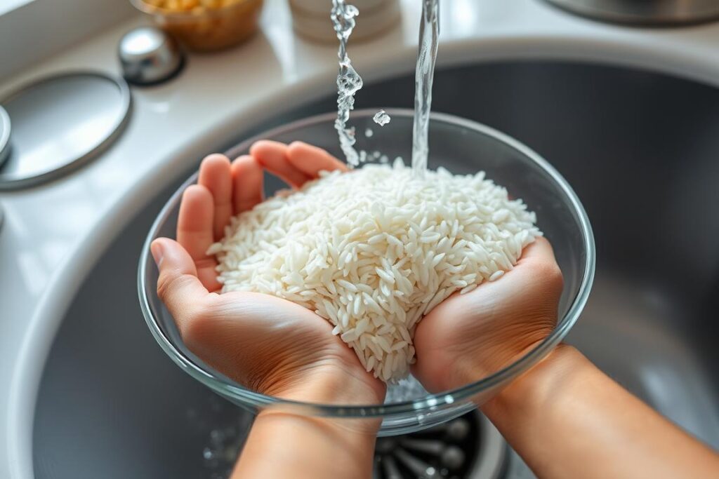 rinsing rice