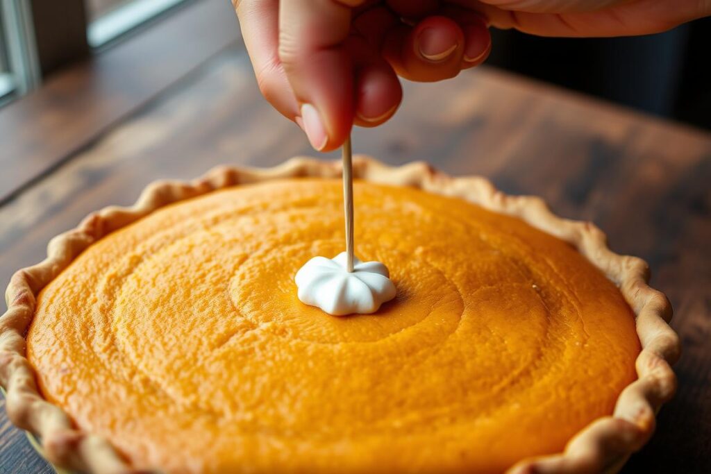 using toothpick or knife to test pumpkin pie doneness